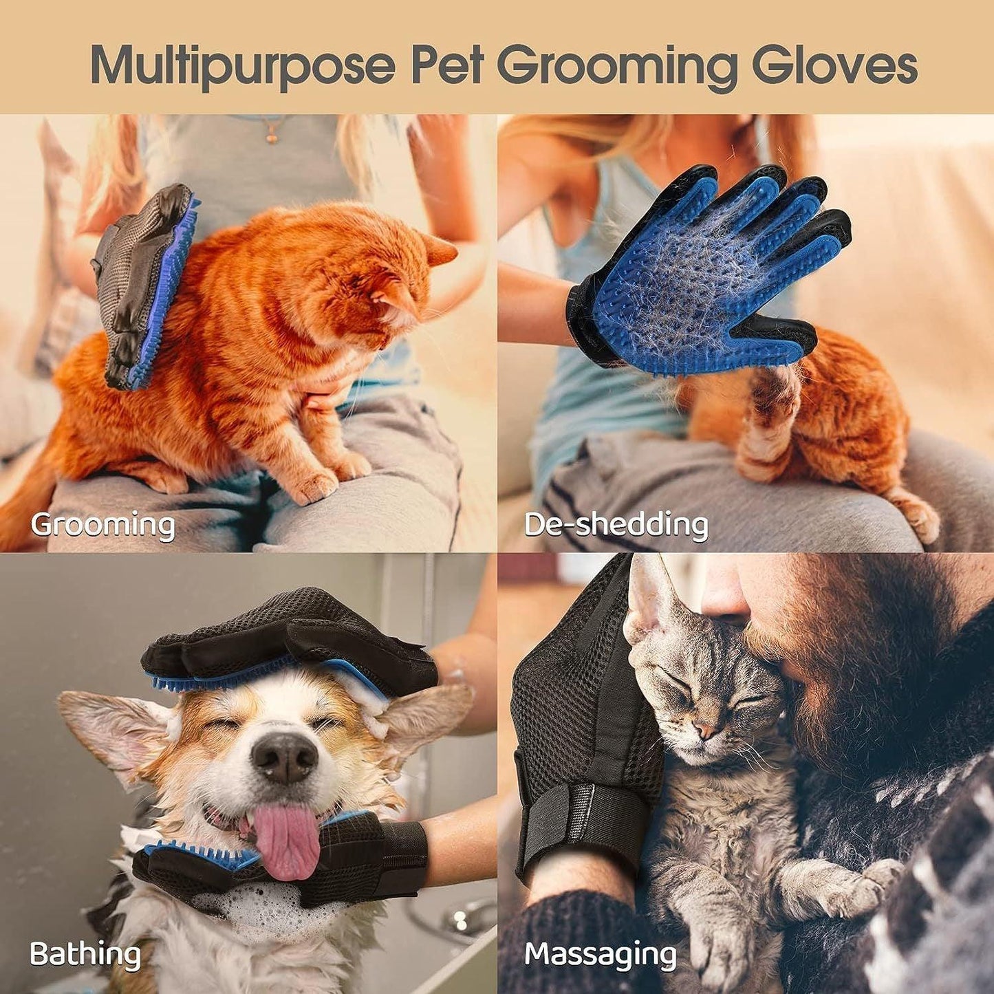 Upgrade Pet Grooming Gloves Cat Brushes For Gentle Shedding Efficient Pets Hair Remover Mittens Dog Washing Gloves For Long And Short Hair Dogs Cats Horse - StyledBy